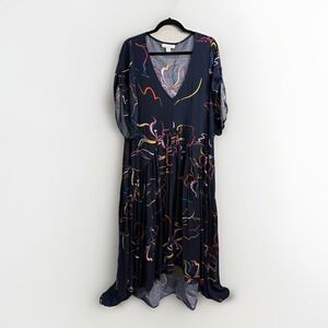 Loralette Plus Sz 18 Tiered Dress Blue Abstract Pattern Artsy Asymmetrical Hem